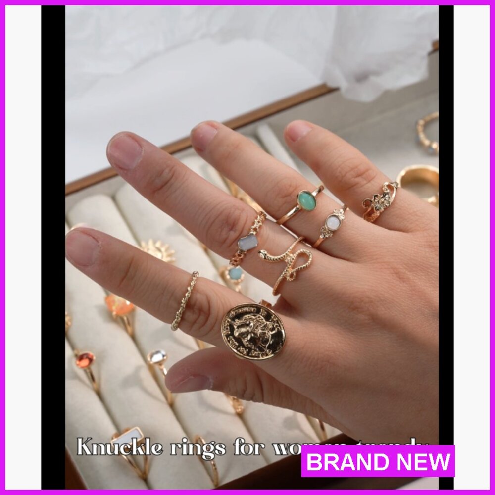 Vintage Crystal Stackable Rings Set Boho Retro Kn… - image 7